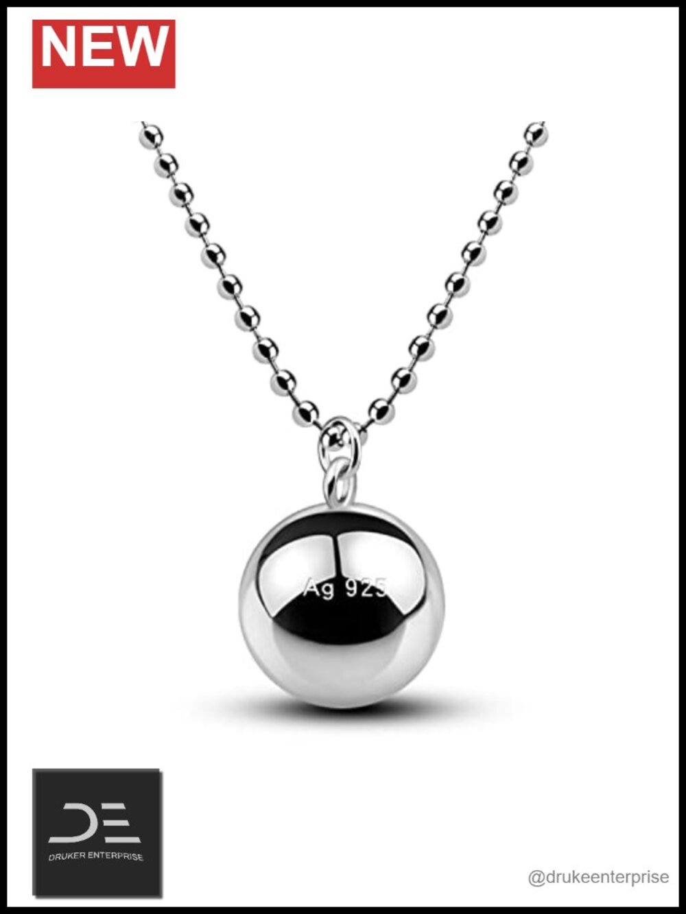 Sterling Silver Harmony Ball Necklace 20MM Bell Chime Bola Pendant Chain